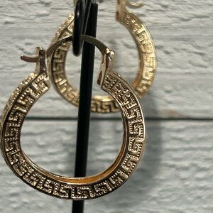 18K Gold Filled Greek Key Hoop Earrings | Designer Inspired | NWOT